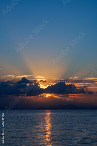sunset sky with clouds at the lake.