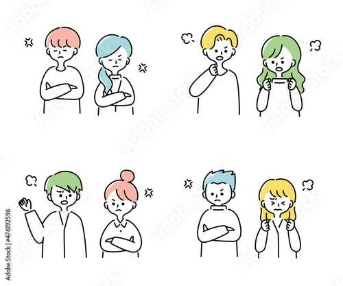 けんかする夫婦のイラストセット
