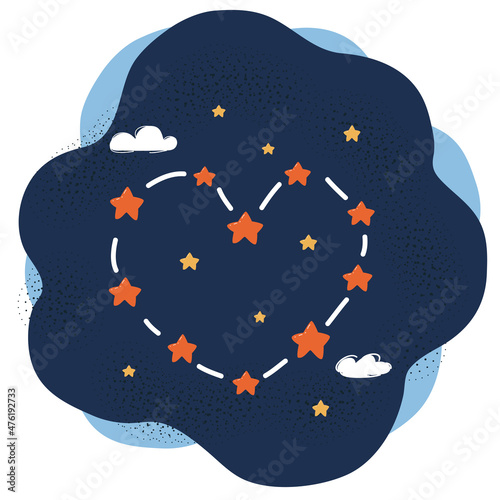 Vector illustration of Space Galaxy heart constellation over dark background