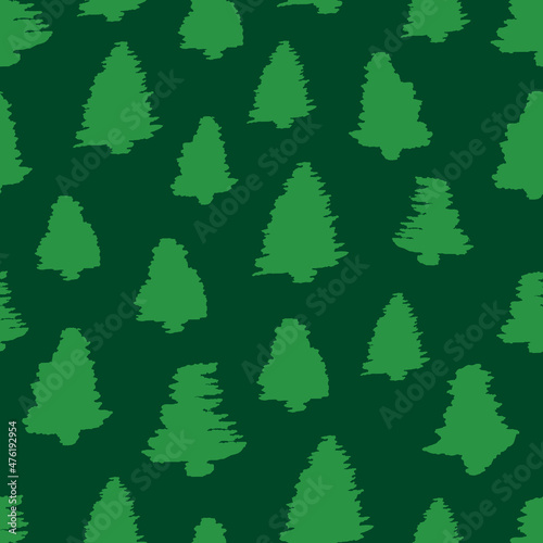 Green Pine Tree Seamless Pattern Background © csiling