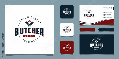 Butchery shop logo design illustration , label, badge, emblem