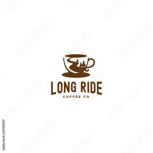 Minimalist silhouette Long Ride Coffee logo design