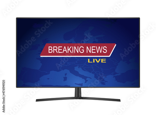 Breaking news logo on a tv screen, vector illustration