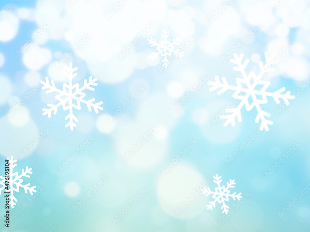 Snowflake and white bokeh background.