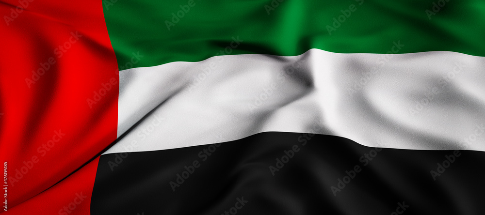Waving flag concept. National flag of the United Arab Emirates. Waving background. 3D rendering.