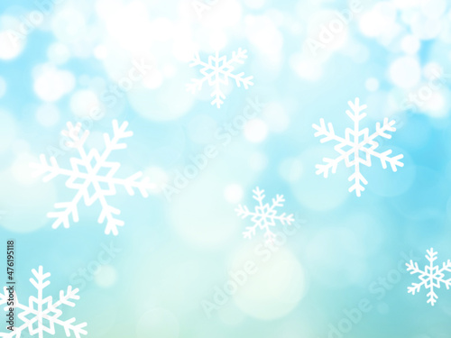 Snowflake and white bokeh background.