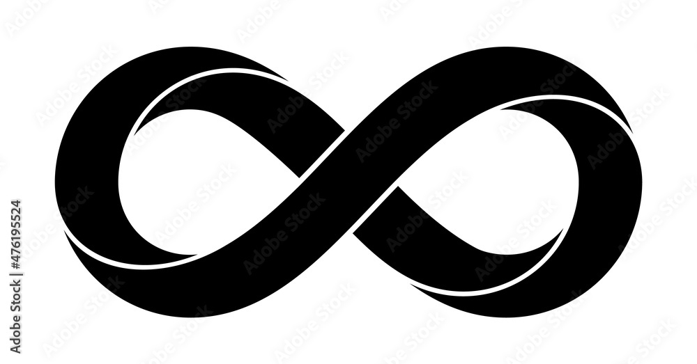 Infinity sign made with mobius strip. Stylized limitless symbol. Tattoo flat design illustration. Infinity sign made with mobius strip. Stylized limitless symbol. Tattoo flat design illustration.