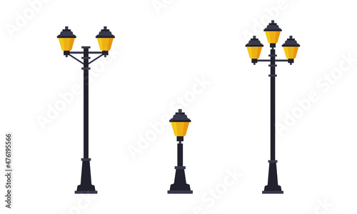 Street Light or Lamppost as City Park Light Source Vector Set