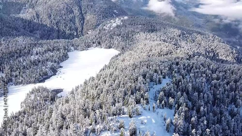 Frozen Lake and Snow Capped Mountains of Vancouver Island, Mount Gibson, Canada