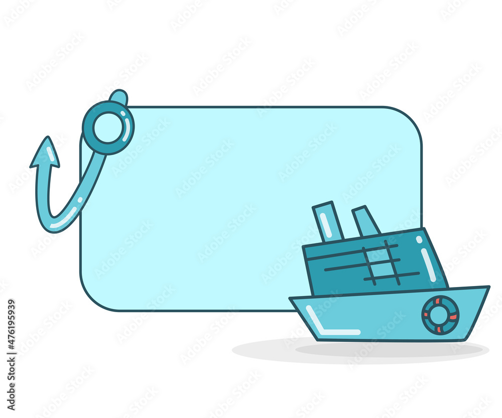Obraz premium blank note board with yacht and fishing hook vector illustration