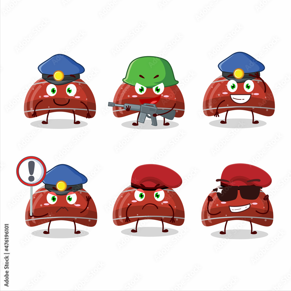 A dedicated Police officer of curve red gummy candy mascot design style A dedicated Police officer of curve red gummy candy mascot design style