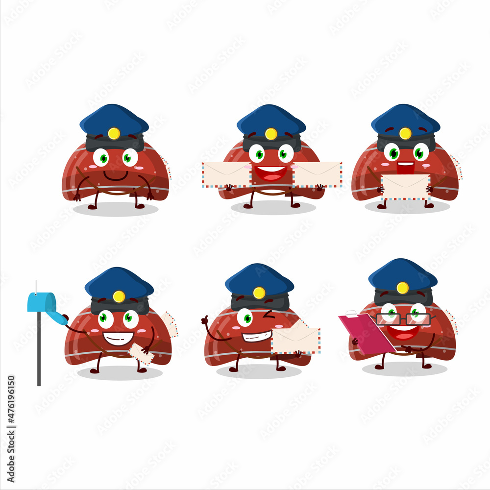 A picture of cheerful curve red gummy candy postman cartoon design concept A picture of cheerful curve red gummy candy postman cartoon design concept