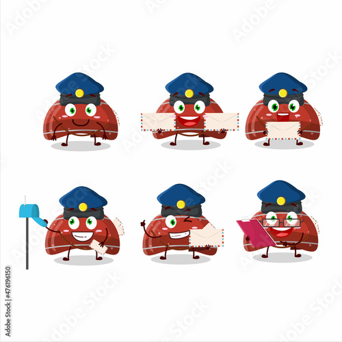 A picture of cheerful curve red gummy candy postman cartoon design concept