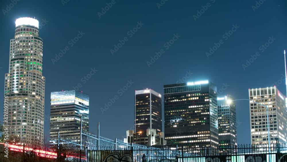 Los Angeles Downtown Skyscrapers Beaudry View Night Time Lapse California USA Los Angeles Downtown Skyscrapers Beaudry View Night Time Lapse California USA