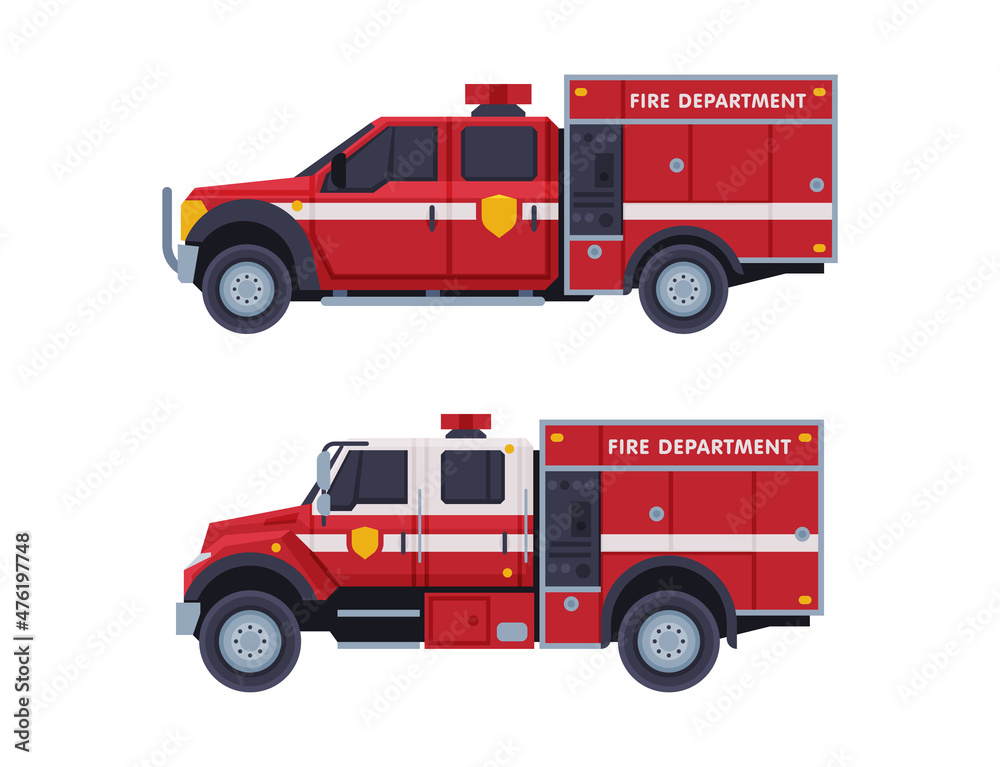Fire Engine or Fire Truck as Firefighting Apparatus Vector Set