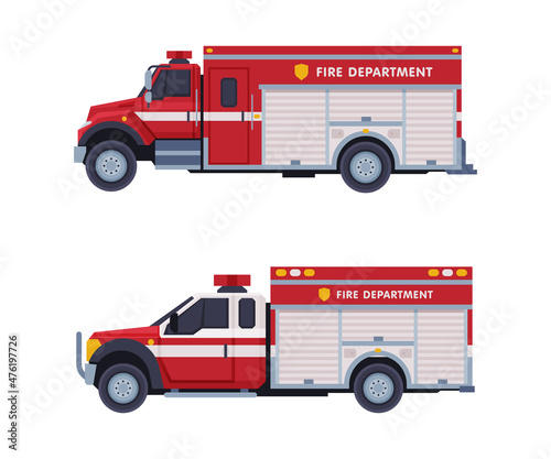 Fire Engine or Fire Truck as Firefighting Apparatus Vector Set