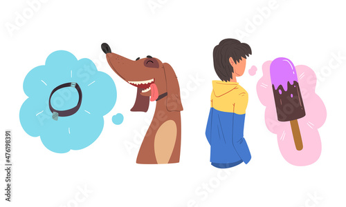 Man and Animal Thought and Need in Cloud Vector Set