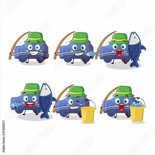 A fisherman blue car gummy candy cartoon picture catch a big fish