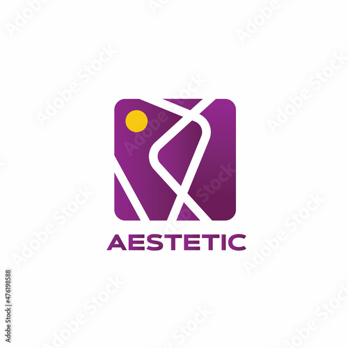 Abstract aesthetic logo with a combination of line art and moon