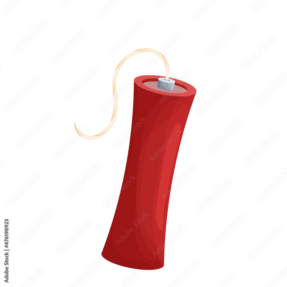 Red dynamite stick, bomb in cartoon style isolated on white background. Weapon vintage game element. Explosion object. Red dynamite stick, bomb in cartoon style isolated on white background. Weapon vintage game element. Explosion object.