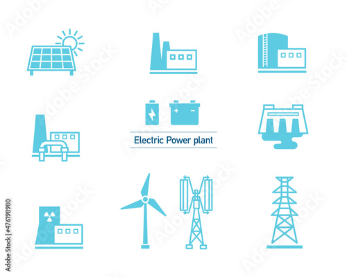 環境アイコン　発電所セット　電気　エネルギー　SDGs