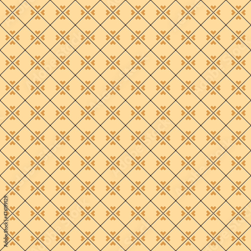 simple vector pixel art seamless pattern of minimalistic beige rhomboid tile grid with heart shapes