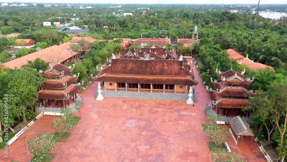 Aerial view of the largest Buddhist temple in Can Tho city, Vietnam
