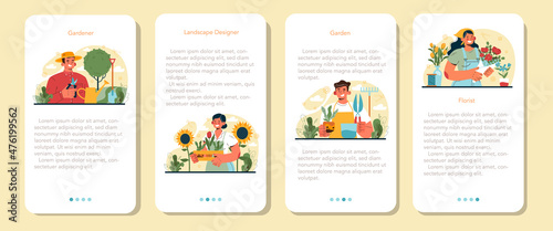 Gardener mobile application banner set. Idea of horticultural or landscape