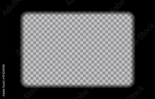 Old cinematic frame. Vintage video border. Black photo reel on transparent background. Retro camera roll. Close-up cinema strip with slide. Vector illustration.