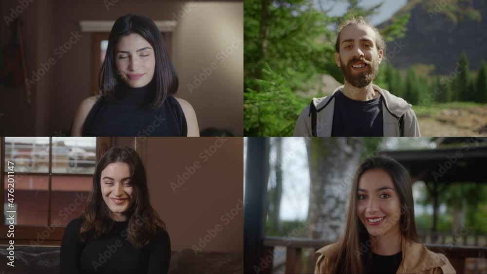 Group video call. Business, friends and education chat conference concept. Four-way conversation Group video call. Business, friends and education chat conference concept. Four-way conversation