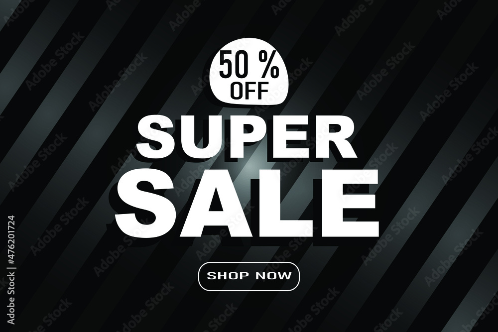 Super sale discount banner template promotion black and white Free Vector