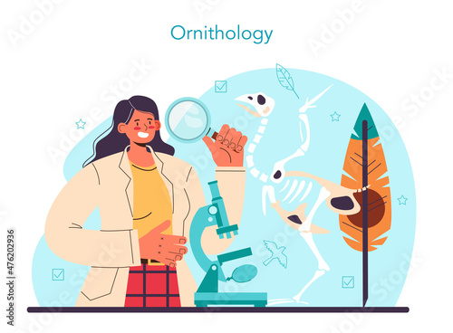 Ornithologist concept. Professional scientist studying birds species,