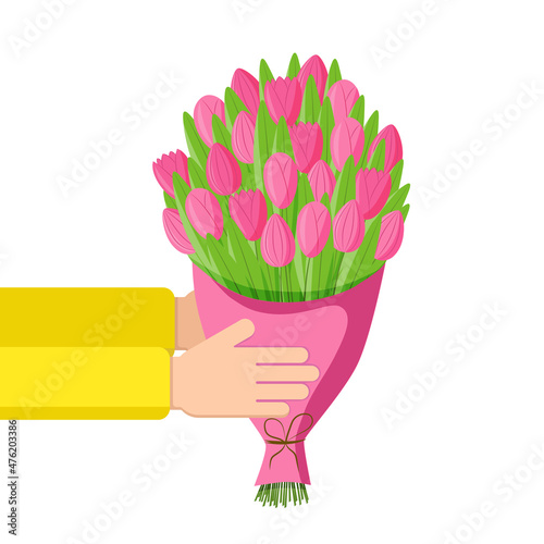 Delivery concept - bouquet of flowers in the hands	
