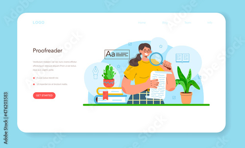 Proofreader web banner or landing page. Printing house technology process