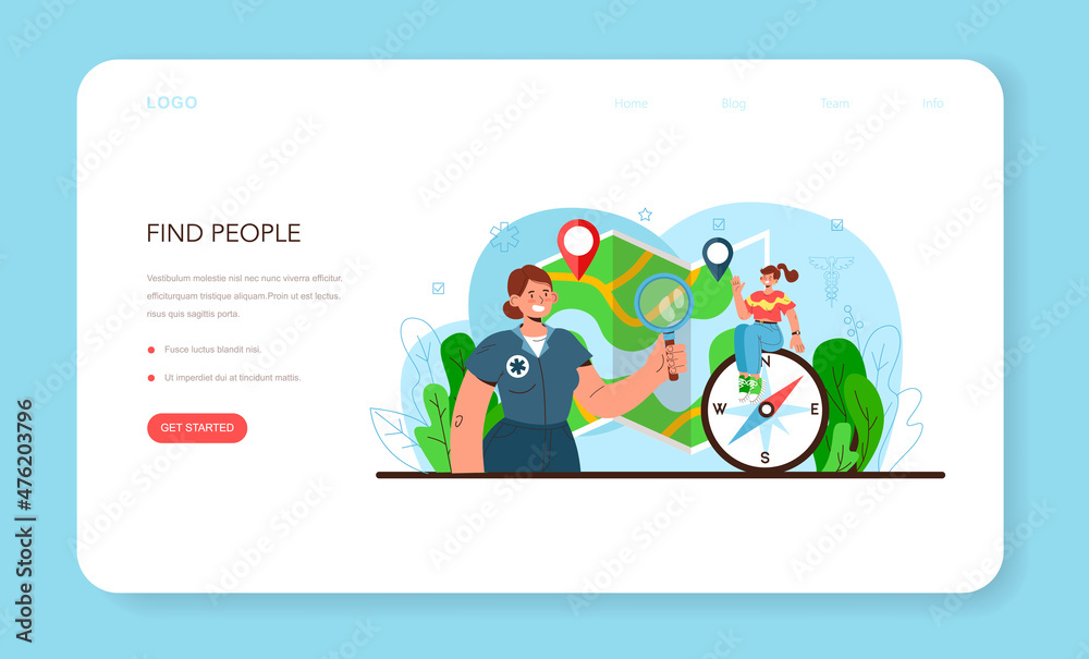 Fototapeta premium Rescuer web banner or landing page set. Emergency help, ambulance lifeguard