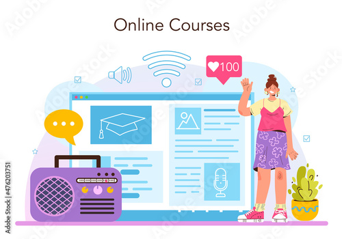 Radio host online service or platform. Idea of news broadcasting