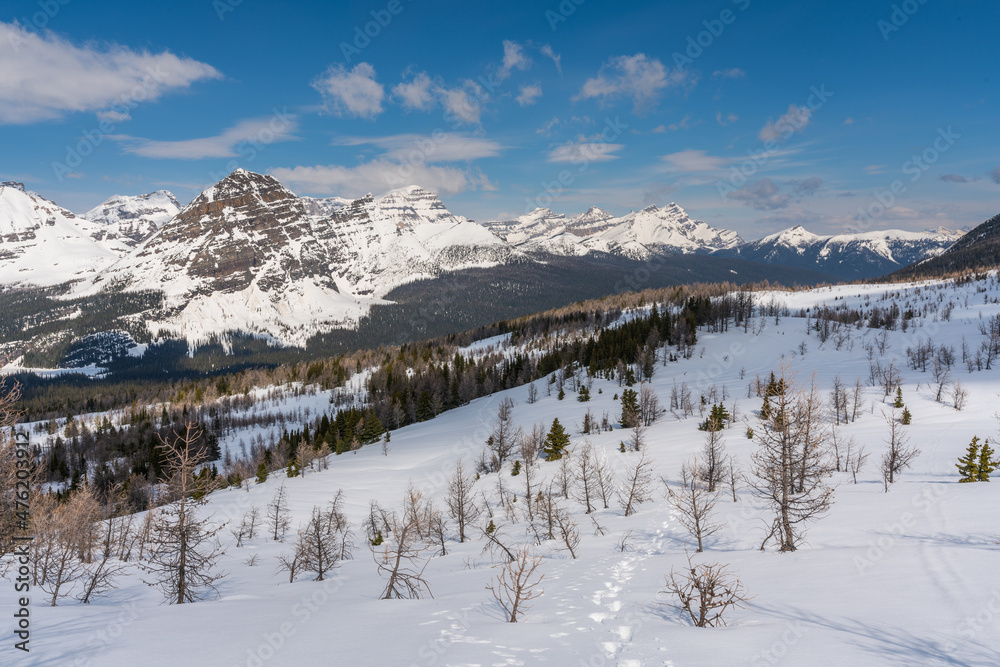 Pharaoh peaks and Egypt lake area covered in snow, Banff, Canada