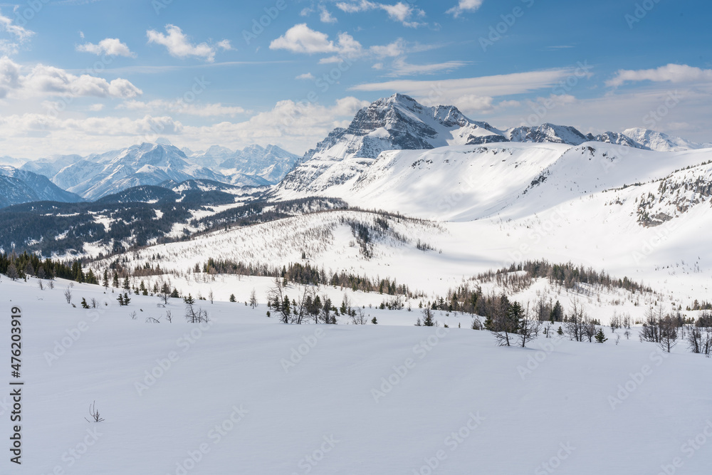 Winter Scenic Landscape View of Snowy Mountain Peaks from Healy Pass,Banff, Canada