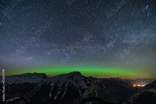 Beautiful green aurora dancing over Mt. Borgeau, Banff, Canada © Pavel