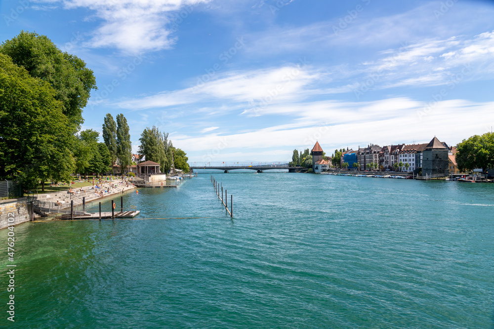 Konstanz view over the river to the bridge towards Lake Constance and the Alps in the background Konstanz view over the river to the bridge towards Lake Constance and the Alps in the background