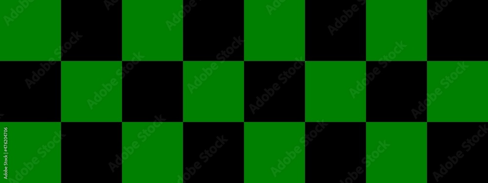 Checkerboard banner. Black and Green colors of checkerboard. Big squares, big cells. Chessboard, checkerboard texture. Squares pattern. Background. Checkerboard banner. Black and Green colors of checkerboard. Big squares, big cells. Chessboard, checkerboard texture. Squares pattern. Background.