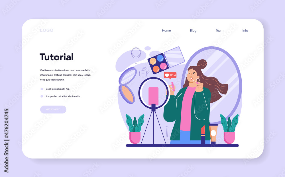 Beauty blogger web banner or landing page. Internet celebrity Beauty blogger web banner or landing page. Internet celebrity
