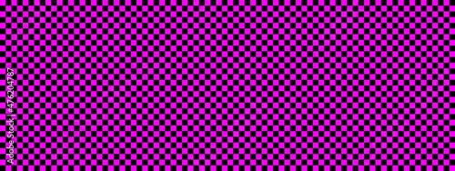 Checkerboard banner. Black and Magenta colors of checkerboard. Small squares, small cells. Chessboard, checkerboard texture. Squares pattern. Background.