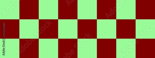 Checkerboard banner. Maroon and Pale Green colors of checkerboard. Big squares, big cells. Chessboard, checkerboard texture. Squares pattern. Background.