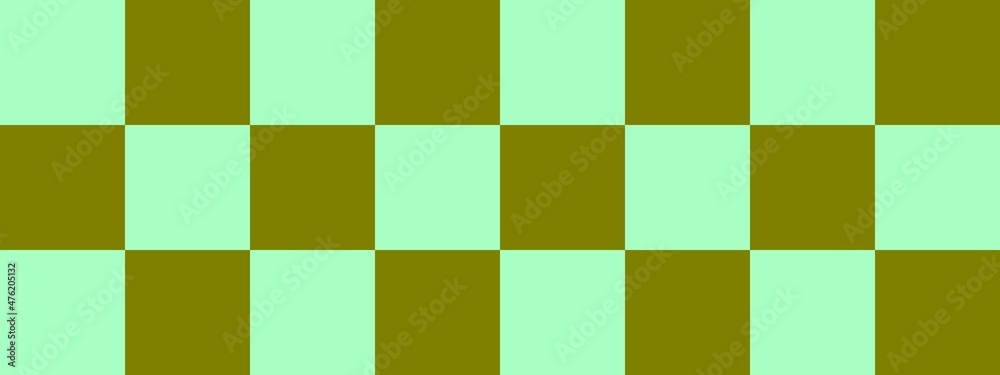 Checkerboard banner. Olive and Mint colors of checkerboard. Big squares, big cells. Chessboard, checkerboard texture. Squares pattern. Background. Checkerboard banner. Olive and Mint colors of checkerboard. Big squares, big cells. Chessboard, checkerboard texture. Squares pattern. Background.