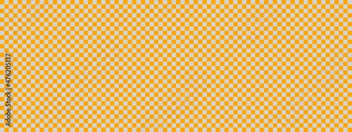 Checkerboard banner. Light grey and Orange colors of checkerboard. Small squares  small cells. Chessboard  checkerboard texture. Squares pattern. Background.