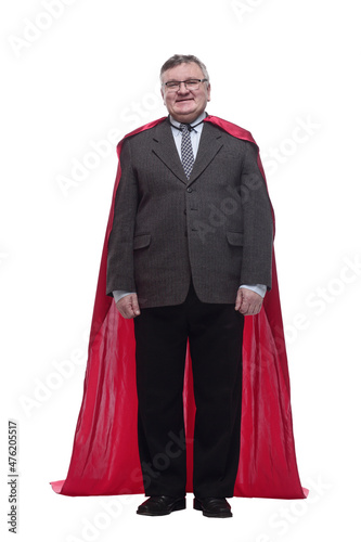 business man in a superhero raincoat. isolated on a white