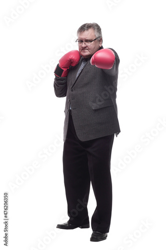 in full growth. business man in red Boxing gloves.