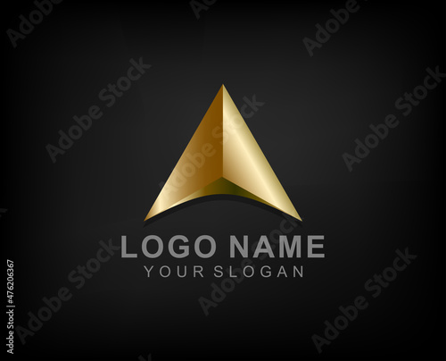 letter a logo in gold color. 3d style logo isolated on black background
