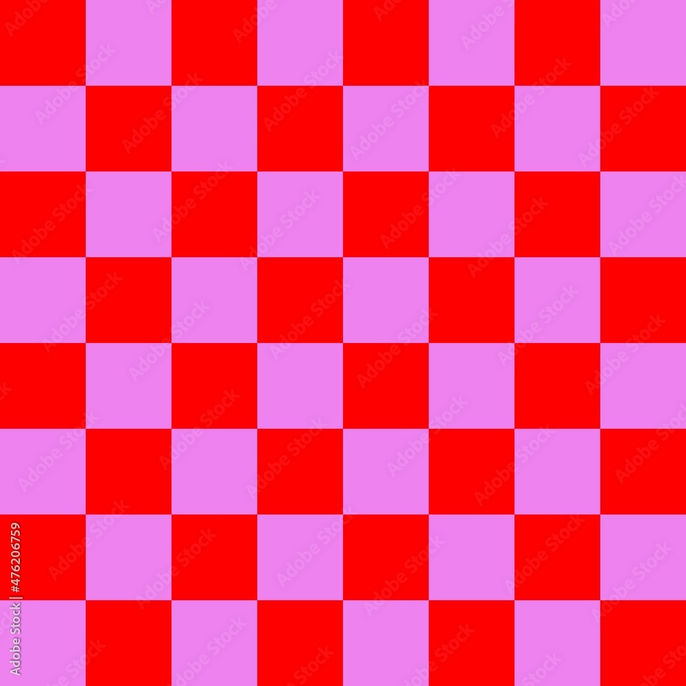 Checkerboard 8 by 8. Violet and Red colors of checkerboard. Chessboard, checkerboard texture. Squares pattern. Background.